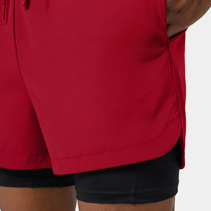 Shorts de sport pour homme, rouge, double couche, avec doublure de compression intérieure, séchage rapide, shorts de course sportifs, cordon de serrage à la taille, poches - Product Image 4