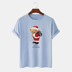 Merry <b>Christmas</b> Men's Knitted Short Sleeve T-<b>Shirt</b> Regular Fit 100% Cotton Solid Casual O-Neck Breathable Quick Dry Streetwear - Product Image 3
