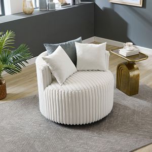 Sillón de Acento Malna Off-White, Tapizado en Pana de Canalé Ancho, con Ruedas, para Sala de Estar - Product Image 2