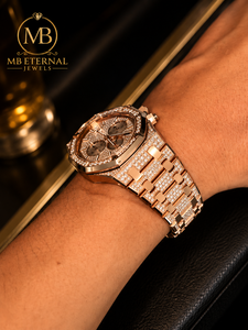 Montre de luxe pour homme MB ETERNAL avec diamants, boîtier octogonal de 43 mm, cadran analogique, cristal saphir, quartz, bracelet en or jaune, fermoir déployant - Product Image 1