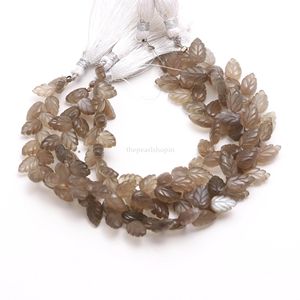 Cuentas de piedra lunar gris talladas a mano con forma de hoja, de 10 mm a 11 mm, hebra de cuentas de piedra lunar gris natural, cuentas sueltas para fabricación. - Product Image 3