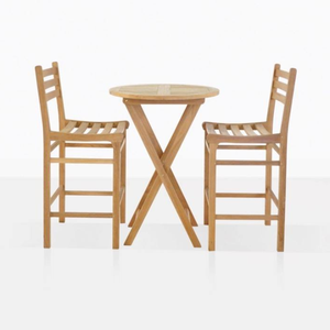 A best-selling <b>outdoor</b> wooden bar set featuring a <b>round</b> <b>table</b> with a unique letter-shaped frame and two bar stools - Product Image 2
