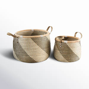 Lot de 2 paniers de rangement naturels tissés à la main Collection de paniers tissés décoratifs - Product Image 1