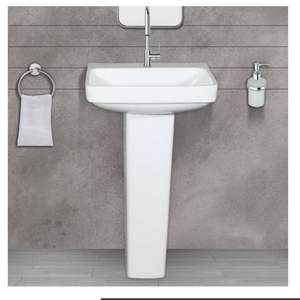 Elegante lavabo de cerámica con pedestal para lavandería, lavabo de porcelana para baño de 470x360x820mm, lavabo para lavar ropa, conjunto completo. - Product Image 3
