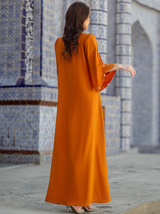 2026 Luxury modest abaya dress dubai style women muslim dress femmes robe musulmane linen abaya with beading bulk wholesale OEM - Product Image 4