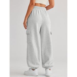 Pantalon de jogging cargo gris pour homme, taille élastique, plusieurs poches, style décontracté, tricoté mi-lourd et respirant pour l'automne - Product Image 1