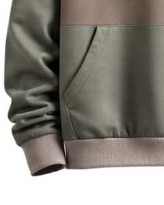 Sudadera con capucha para hombre en bloques de color verde salvia y beige, de algodón y forro polar, estilo casual, fabricante personalizado, proveedor mayorista de ropa. - Product Image 5