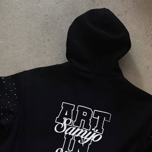Bold Distress Embroidery Hoodie New Style Street Fashion Digital Print <b>Plain</b> Rhinestone Detail Cotton Blend <b>Mens</b> <b>hoodies</b> - Product Image 3