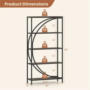 ชั้นวางหนังสือทรงครึ่งวงกลม 5 ชั้น แบบอุตสาหกรรม พร้อมอุปกรณ์ป้องกันการล้ม - Product Image 3