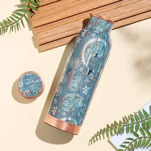 Juego de Botellas de Agua Modernas de Cobre con Patrón Turquesa y Tapa, Recipientes para Bebidas con Aislamiento de Doble Pared para Uso Doméstico - Product Image 3