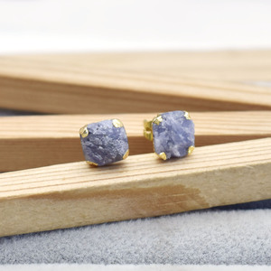 Natural Raw Tanzanite <b>Stud</b> Earring Gold Electroplated Prong <b>Stud</b> Handmade Gemstone Jewelry Gift for Women - Product Image 5