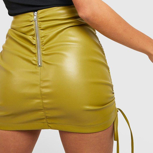Women's High Waist PU Leather Mini Pencil <b>Skirt</b> With Drawstring Sexy Solid Color Shiny Design All Seasons Wear - Product Image 2