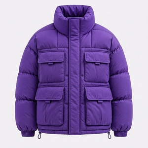 Men's Purple Puffer Jacket Stand Collar Quilted <b>Winter</b> <b>Coat</b> <b>Hooded</b> Zip Up Outdoor Streetwear Custom Private Label OEM ODM - Product Image 2