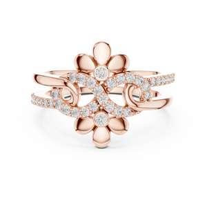 TWIN FLORAL <b>INFINITY</b> LAB GROWN DIAMOND RING SET 18KT <b>ROSE</b> GOLD RHODIUM PLATED MINIMALIST ENGAGEMENT PARTY WEDDING DAILY USE for - Product Image 1