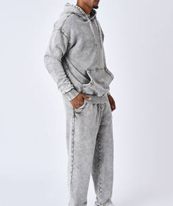 Custom Acid Washed Applique Patch Embroidery Jogger Tracksuits Acid Wash Flared Sweatsuit Hoodie and Sweatpants Set for <b>Men</b> - Product Image 2