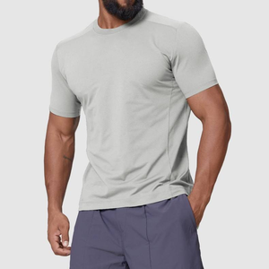 Men's Slim Fit O-Neck Short Sleeve Solid Color Cotton T-Shirt Breathable Casual Jersey Knitted <b>Plain</b> Dyed <b>White</b> - Product Image 6