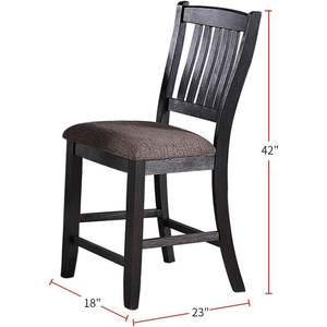 Juego de comedor de cocina de madera clásica de café oscuro 2 sillas de altura de mostrador de respaldo alto con asientos tapizados en tela diseño único - Product Image 4