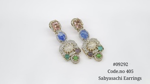Boucles d'oreilles pendantes 292, plaquées Mehandi, à double pierre, en laiton et zircon, ensemble de bijoux de luxe pour mariage, fête ou cadeau - Product Image 3