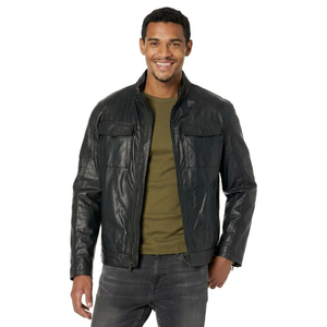 High Quality Plus Size <b>Men's</b> Leather Jacket Canvas Stand Collar with Outdoor Use Winter Season jacket for <b>men</b> - Product Image 1