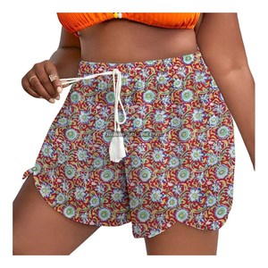 Shorts en coton doux 100% pour femme, taille élastique, cordon de serrage, imprimé floral personnalisé multicolore, haute qualité - Product Image 6