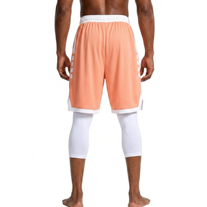 Shorts de baloncesto personalizados al por mayor para hombre, color melocotón con franja blanca, de secado rápido, transpirables, para gimnasio, deporte y práctica, OEM - Product Image 2