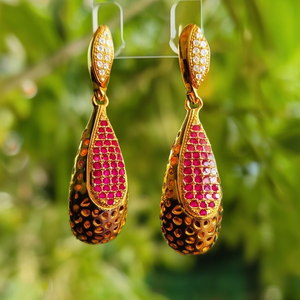 Fashion Drop Earrings with Long Zircon Studded Ruby Accents - Product Image 3