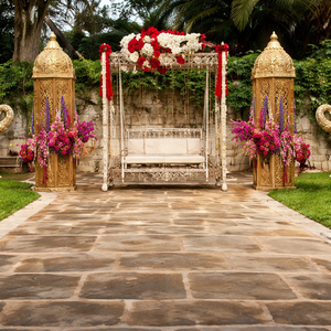 Configuración de la ceremonia tradicional de Henna para eventos de bodas musulmanas, diseño de asientos para salón de bodas indias, columpios decorativos para decoración de bodas - Product Image 6