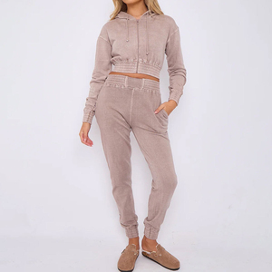 Survêtement oversize zippé pour femme, effet délavé, nouvelle collection, imprimé écoresponsable, avec service OEM – Meilleures ventes - Product Image 5