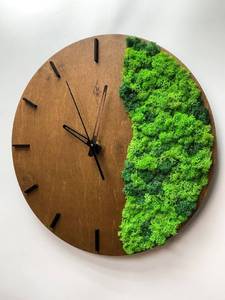 Reloj de pared de musgo, hecho a mano, con números romanos, decoración de pared de madera natural, redondo, analógico, de cuarzo, silencioso, para sala de estar - Product Image 2