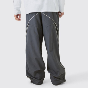 Wholesale 100% Nylon Unisex pants Custom Washed Wide Legs Baggy Pant With Side <b>Strips</b> Casual Style Elastic Waist B2B Men's Pants - Product Image 5