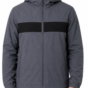 OEM Custom Men's Water Resistant Lightweight Athletic Windbreaker <b>Jacket</b> Dark Gray Contrast Black Chest Stripe <b>Zip</b> <b>Up</b> <b>Jacket</b> - Product Image 3