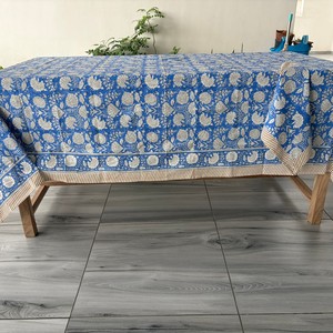 Handmade Modern Indian 100% Cotton <b>Tablecloth</b> Customizable <b>Square</b> 6 Seater 60x90'' Customized Color Floral Block Print Design - Product Image 4