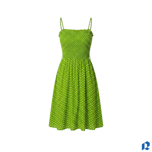 Robe d'été décontractée pour femme, col en V, bretelles spaghetti, 100 % coton, manches courtes, coupe évasée, OEM, marque privée, vente en gros - Product Image 1