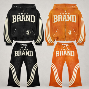 Custom Streetwear Rhinestone Kids Tracksuits Oversized <b>Cropped</b> Acid Wash <b>Zip</b> <b>Up</b> Sweatpants and Hoodie Kids Clothing Set - Product Image 3