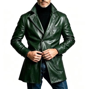 <b>Men</b> Faux <b>Leather</b> <b>Blazer</b> Mid Length Casual Slim Jacket Fit Formal Business Daily Windproof Coat Travel Autumn Wear - Product Image 5