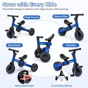 Tricycle pliable bleu 5 en 1 pour tout-petits avec guidon réglable, siège ergonomique, pédales amovibles pour enfants - Product Image 3