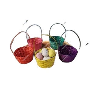 Customized Bamboo <b>Weaving</b> Woven Mini <b>Basket</b> With Single Handle Hot Selling Colorful Bamboo Easter Gift <b>Basket</b> for Kids - Product Image 1