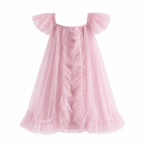 Girls Pink Tulle Princess Dress | Elegant Flutter Sleeve Party Dress - Product Image 2