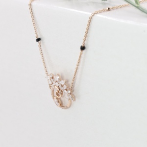 Collar con Colgante de Diamante en Forma de Hoja Marquise en Oro Rosa, Cadena Clásica Mangalsutra con Cuentas Negras en Espiral, Joyería Fina, Regalo de Boda para Mujer - Product Image 4