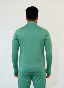 Haut de sport pour homme vert marine à demi-zip et manches longues avec surpiqûres contrastées, séchage rapide, performance optimale, coupe classique, toutes saisons - Product Image 2