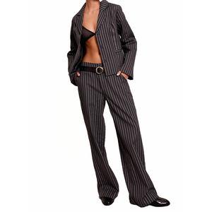 Blazer rayé personnalisé pour femmes et hommes, manches longues, bouton unique, anti-plis, pour le bureau, collection Printemps, fabrication OEM/ODM, mode en gros - Product Image 1