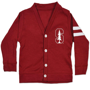 Cardigan en tricot rouge pour femme Stanford Cardinal, col en V, manches longues, style preppy, boutons sur le devant, couleur unie - Product Image 1