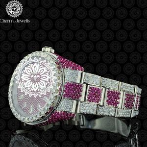 Montre de luxe pour femme Charm_Jewells en acier inoxydable, cadran rond, cristal saphir, lunette sertie de diamants, mouvement à quartz analogique - Product Image 2