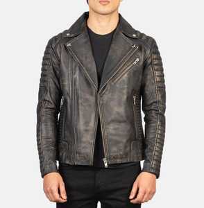 <b>Men's</b> Genuine Leather Moto <b>Jacket</b> Slim Fit Mandarin Collar Quilted Back Zipper Closure Breathable Color Blocking 300g <b>Summer</b> - Product Image 4