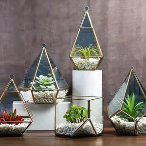 Elegant Geometric Metal Terrarium Glass Plant Holder Indoor Garden <b>Display</b> <b>Case</b> Home Interior Decoration Accent - Product Image 1