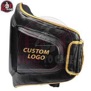 Protège-ventre de boxe noir et doré contrastant, support lombaire en cuir, bandes de maintien pour poignets, absorption des chocs, léger et durable - Product Image 4
