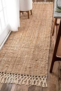 Tapis de couloir moderne en jute naturelle, tissé à la main, à poils plats, réversible, épais, avec franges pour couloir - Product Image 6