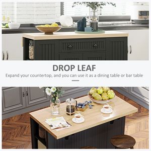 Tavolo da Cucina Moderno Nero Autoportante con Isola, Ripiani Regolabili, Cassetto e Vano Portaoggetti, Realizzato in Metallo, Acciaio, Rovere e MDF - Product Image 6