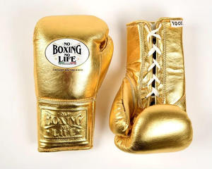 Guantes de Boxeo de Cuero No Boxing No Life, Negros y Dorados Metálicos, con Cordones, Equipo Profesional para Combate, Guantes de Boxeo Línea Campeonato México - Product Image 3