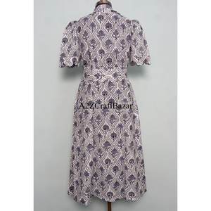 Robe midi indienne faite à la main 100 % coton, col en V, imprimé floral numérique, manches courtes, taille naturelle, coupe ample, décontractée, nettoyage à sec - Product Image 6